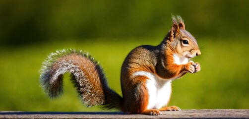  a squirrel standing on its hind legs with its front paws on it's hind legs and it's front paws on the ground with its front paws on the ground.