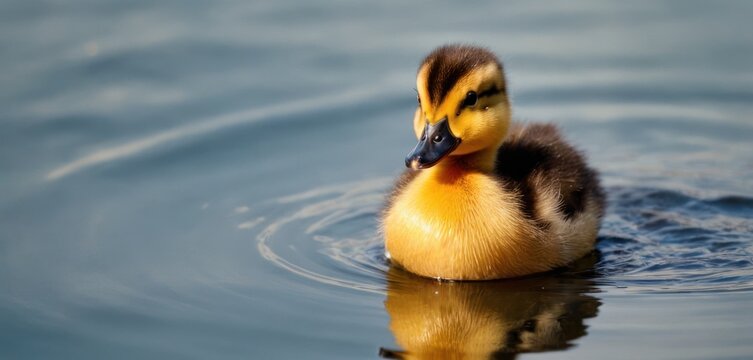  a duck floating on top of a lake next to a body of water with a reflection of it's head on the water's back end of the duckling.