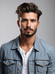 Fototapeta premium Portrait of handsome men, tshirt model posing in white background