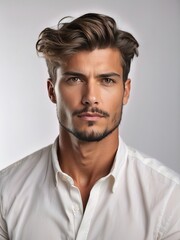 Obraz premium Portrait of handsome men, tshirt model posing in white background