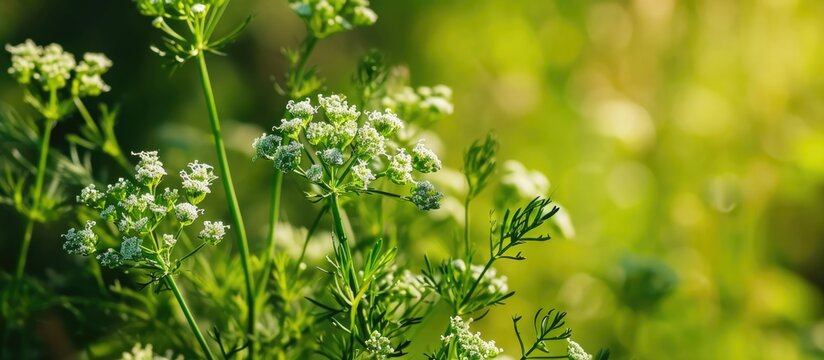 Cumin plant with small flowers.