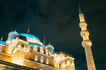 Islamic background photo. Eminonu New Mosque or Yeni Cami view at night