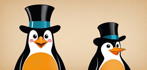  a penguin wearing a top hat and another penguin wearing a top hat and another penguin wearing a top hat and another penguin wearing a top hat and another penguin wearing a top hat.