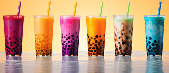 several of colorful bubble teas - Powered by Adobe