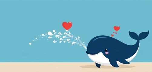  a cartoon whale with hearts floating out of it's mouth and a spout of water coming out of it's mouth, with a spout of it's mouth.