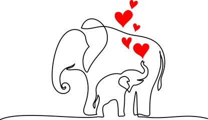 Elephant mother with baby cub. Family love. Mothers day concept.