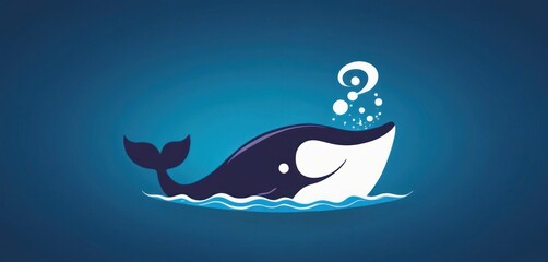  a picture of a whale with a question mark on it's head and a whale tail sticking out of the water with bubbles coming out of it's mouth.