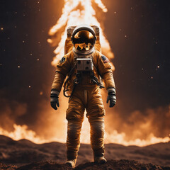 Fototapeta premium fire, people, person, astronaut, moon, space, astronaut in space, cinematic light, realistic