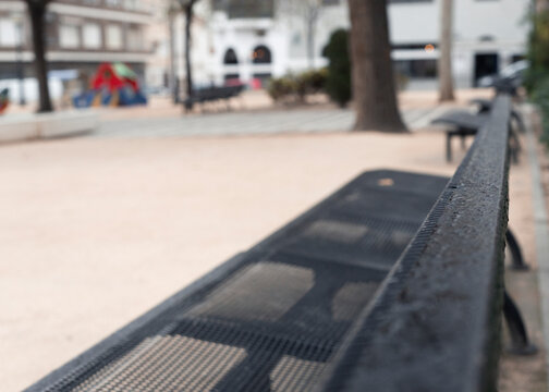 Black bench narrow depth of field