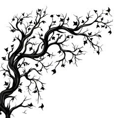 tree, nature, vector, illustration, silhouette, branch, leaf, design, plant, floral, black, flower, art, drawing, decoration, pattern, spring, bird, element, season, frame, forest, leaves, old, trunk,