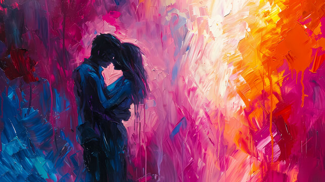 a colorful painting of Love, during valentines day