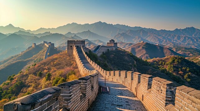 majestic chinese wall with a beautiful sunset in high resolution