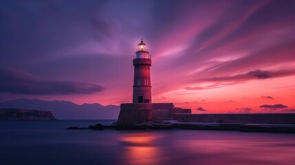 Lighthouse at sunset - AI
