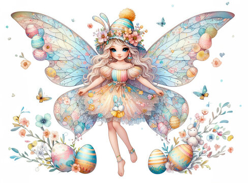 Cute Easter fairy with eggs  illustration Cartoon design