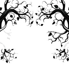 tree, nature, vector, illustration, silhouette, branch, leaf, design, plant, floral, black, flower, art, drawing, decoration, pattern, spring, bird, element, season, frame, forest, leaves, old, trunk,