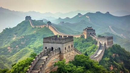 majestic Chinese wall seen from the wall during the day in high resolution and quality. concept wonders of the world and landscapes