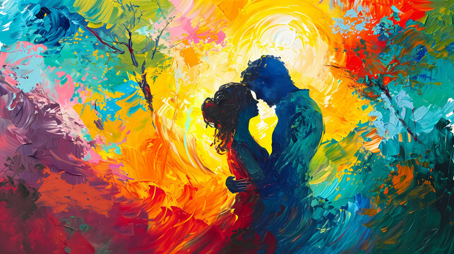 a colorful painting of Love, during valentines day