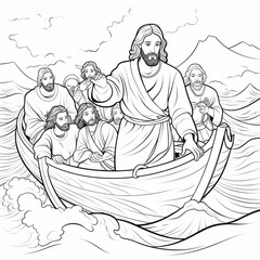 coloring pages - Jesus calming the storm while in the boat with his disciples