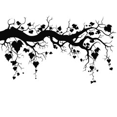Obraz premium tree, nature, vector, illustration, silhouette, branch, leaf, design, plant, floral, black, flower, art, drawing, decoration, pattern, spring, bird, element, season, frame, forest, leaves, old, trunk,