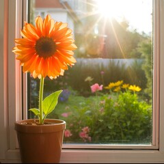 sunflower in a window