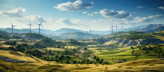 Wind power generation, Smart Grid technology. Renewable energy - obrazy, fototapety, plakaty