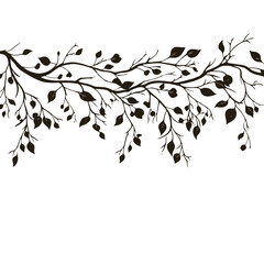 tree, nature, vector, illustration, silhouette, branch, leaf, design, plant, floral, black, flower, art, drawing, decoration, pattern, spring, bird, element, season, frame, forest, leaves, old, trunk,