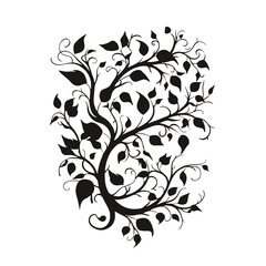 tree, nature, vector, illustration, silhouette, branch, leaf, design, plant, floral, black, flower, art, drawing, decoration, pattern, spring, bird, element, season, frame, forest, leaves, old, trunk,