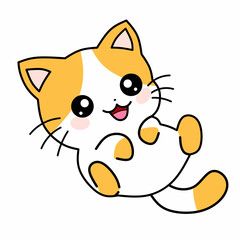 kitten plays lying on its back isolated on a white background. Kawaii style vector