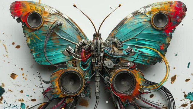 strange robotic butterflies with speakers and wires made with generative AI