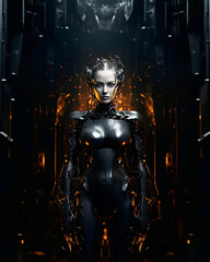 Fototapeta na wymiar A mysterious dark female cyborg - Dystopian design