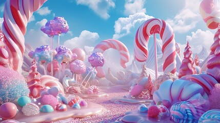 3D Background with Cute Candy Troll: Sweet Fantasy World