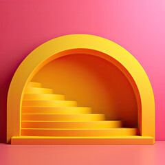 Niches, ladder, stands for cosmetic products, advertising presentations. Yellow-pink, juicy bright summer background.