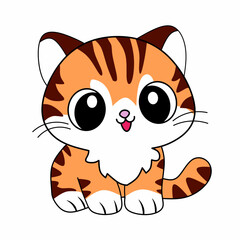 Happy little tiger on kawaii style isolated on white background