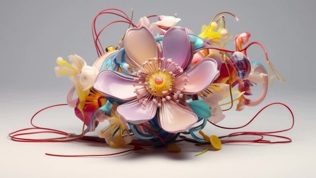 strange and alien flowers with wires and cables coming out 