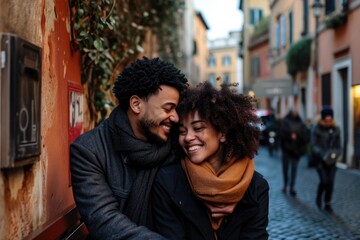Fototapeta premium Young couple on date in the city