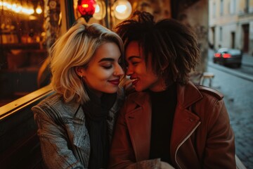 Young lesbian couple on date in the city