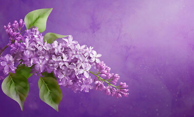 Fioletowe kwiaty bzu, kartka na sezon wiosenny z miejscem na tekst - obrazy, fototapety, plakaty