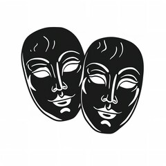 Two Silhouette Theatre Mask Icons on a White Background: Dramatic Contrast