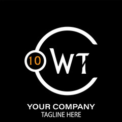 WT Letter Logo Design. WT Company Name. WT Letter Logo Circular Concept. Black Background.