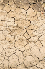 Top view of dry soil with cracks and fissures, climate change or global warming concept background, natural backdrop