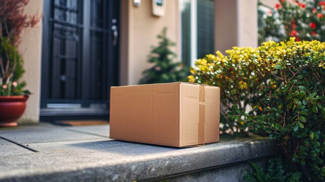 a cardboard courier box on the doorstep