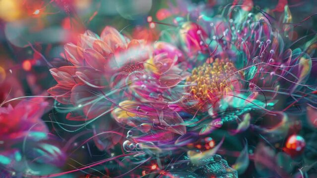 strange and alien flowers with wires and cables coming out 
