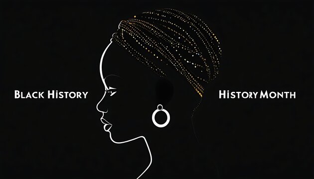 Black History-Month banner Silhouette face head in profile ethnic group of black African and African American woman-on black background 
