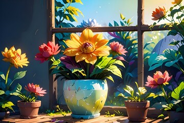 Drawing flowers with pots