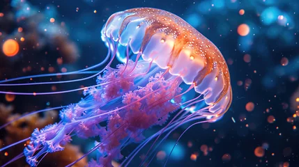 Muurstickers Vibrant jellyfish  with glowing tentacles © Ilya