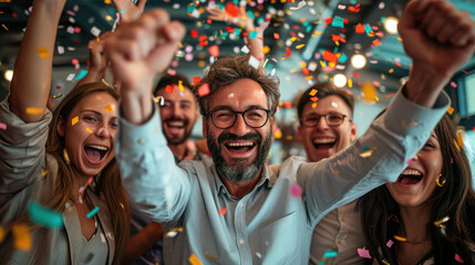 A group of people celebrating success at work.