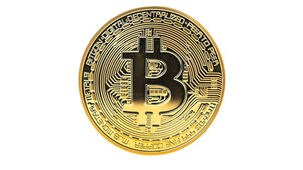 A Bitcoin isolated on a transparent background - obrazy, fototapety, plakaty