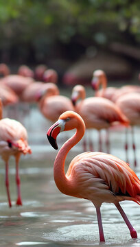 Beautiful pink flamingo flock in a pond at Usa
