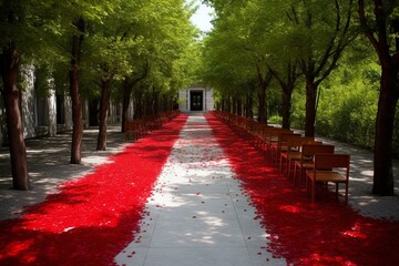 A crimson pathway for an event. Generative AI