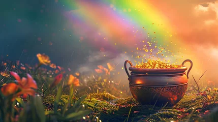 Foto op Canvas Irish Legend of rainbow and a leprechaun's pot of gold © Vilius